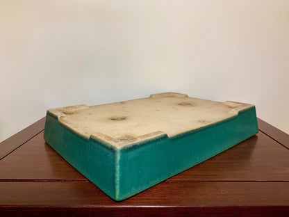 Sendo Kōyō Cloth-Textured Glaze Cut-Foot Rectangular Japanese Flower Pot