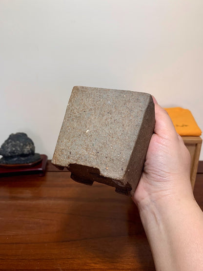 Hikoyama Jin Hand-Pinched Pear-Skin Textured Square Cylindrical Japanese Bonsai Pot