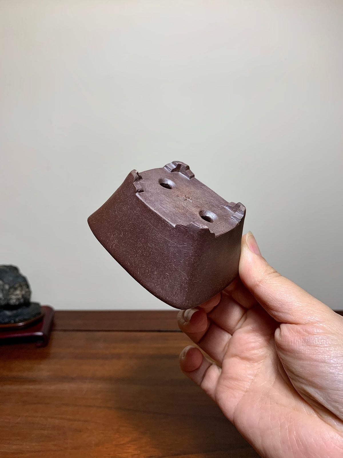 Imaoka Chōsō Purple Clay Cut-Foot Rectangular Japanese Flower Pot