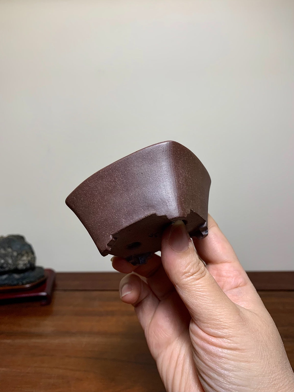 Imaoka Chōsō Purple Clay Cut-Foot Rectangular Japanese Flower Pot