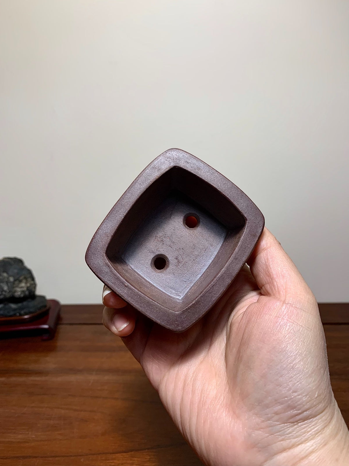 Imaoka Chōsō Purple Clay Cut-Foot Rectangular Japanese Flower Pot