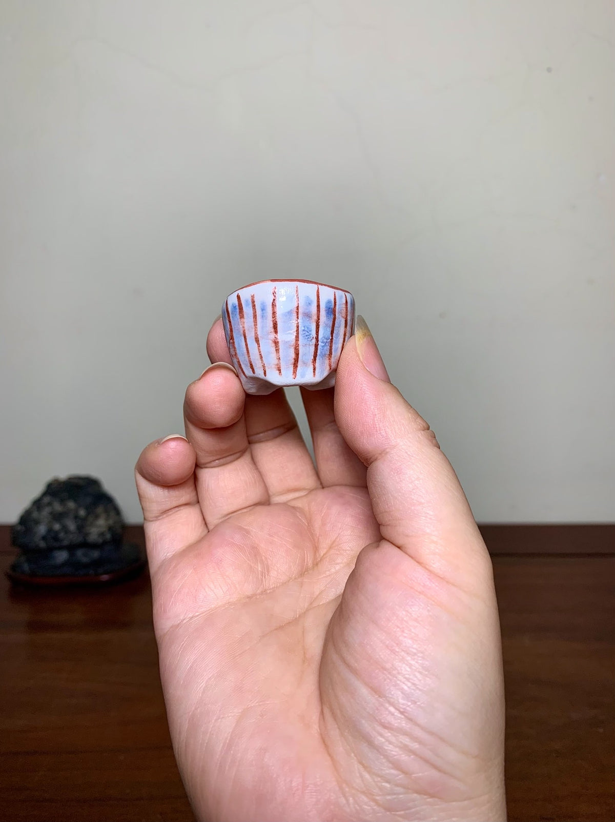 Tani Motohisa Enameled Striped Soybean Pot