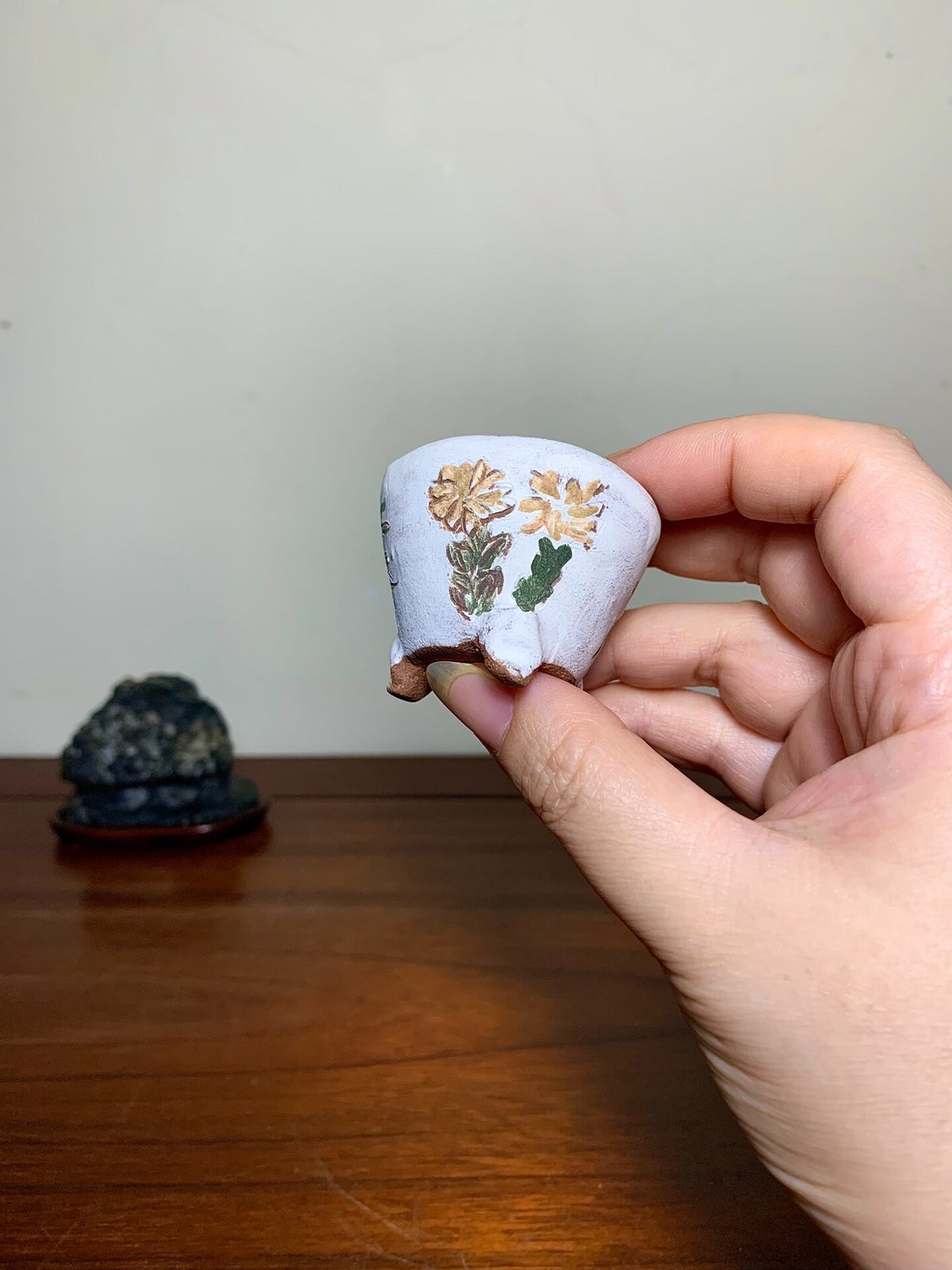Tani Motohisa Enameled Floral Design Three-Footed Pot