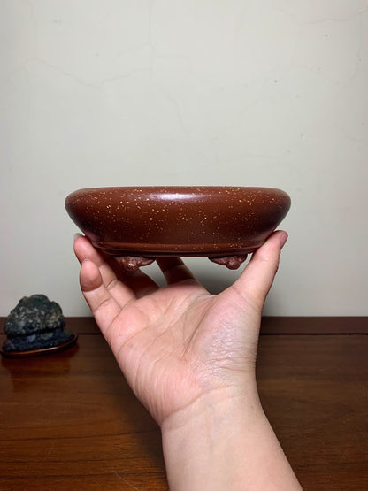 Hand-Pinched Lower Band Cloud Feet Oval Japanese Flower Pot by Suishoen