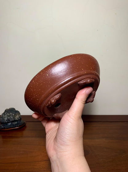 Hand-Pinched Lower Band Cloud Feet Oval Japanese Flower Pot by Suishoen