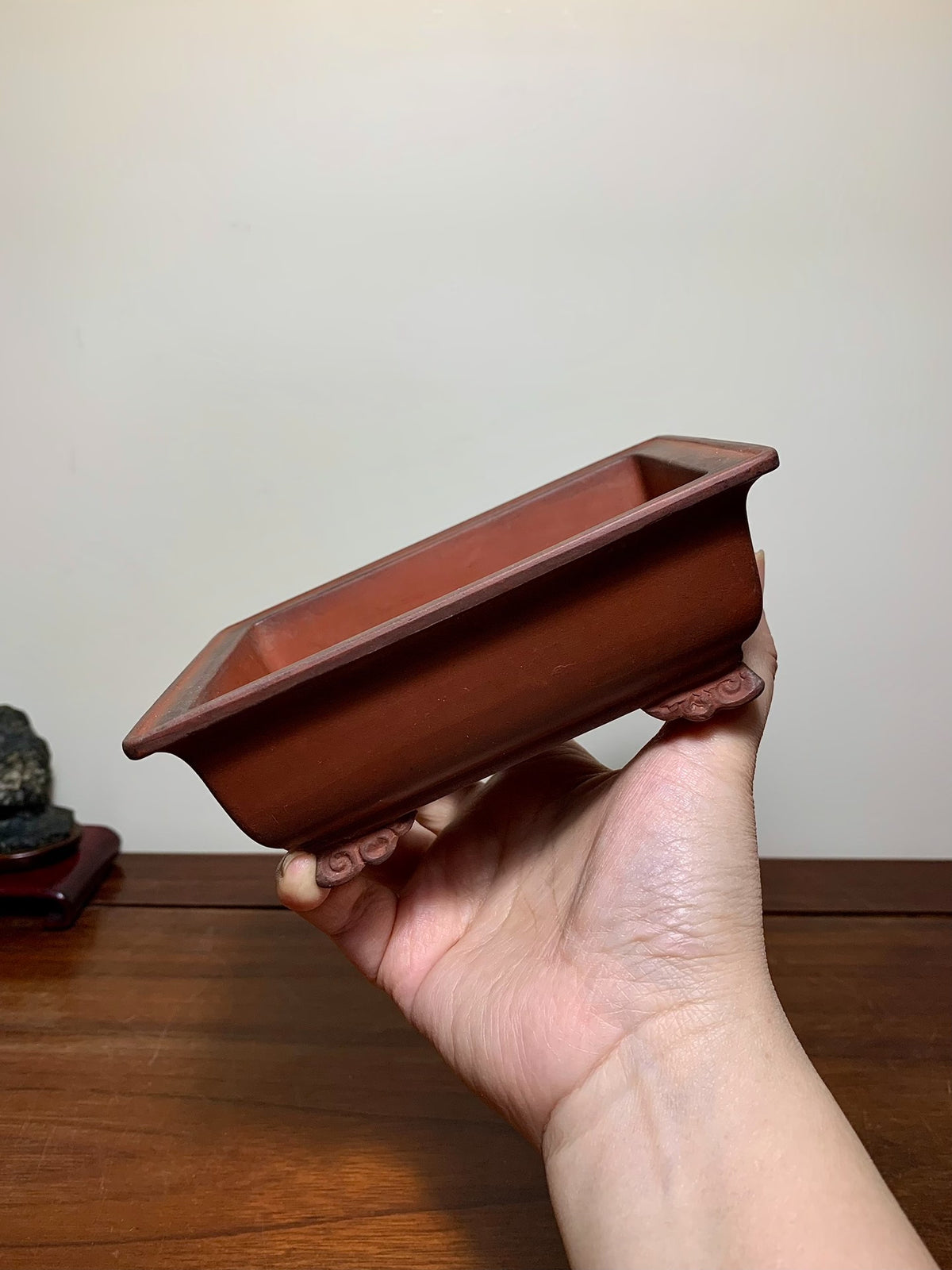 Outer Rim Lower Band Cloud Feet Rectangular Japanese Flower Pot by Suishoen