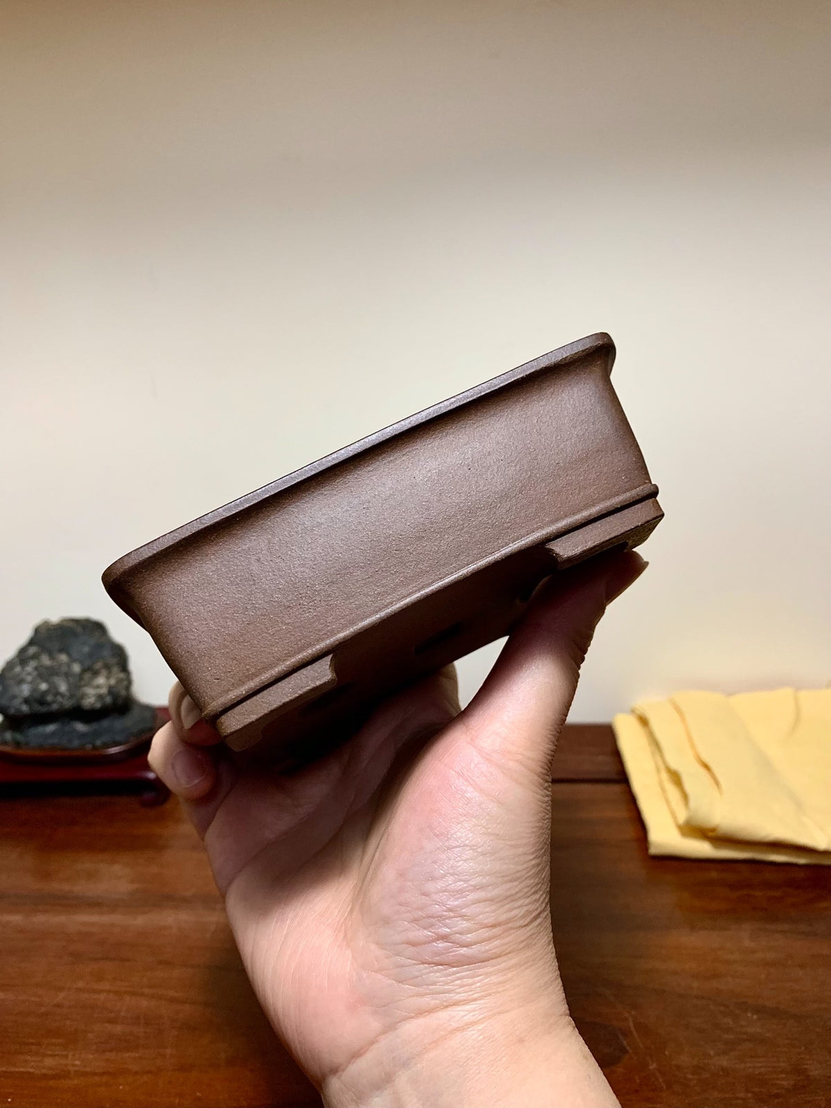 Shinko Ryūen Shidei Outer Rim Lower Band Cut Feet Rectangular Japanese Flower Pot