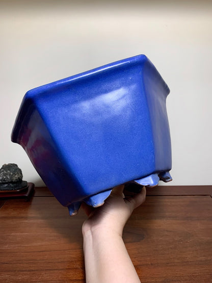 Ruri Kinyo Glaze Hexagonal Large Conical Japanese Pot by Shuufu