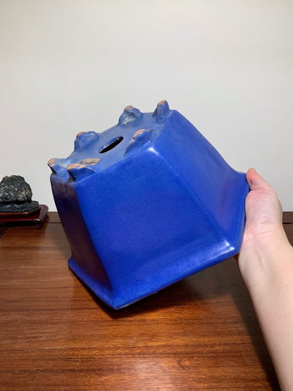 Ruri Kinyo Glaze Hexagonal Large Conical Japanese Pot by Shuufu