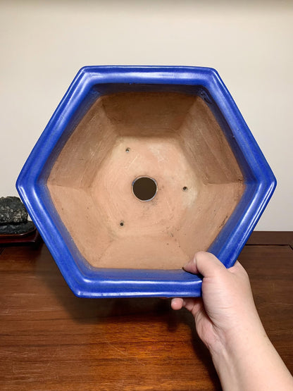 Ruri Kinyo Glaze Hexagonal Large Conical Japanese Pot by Shuufu