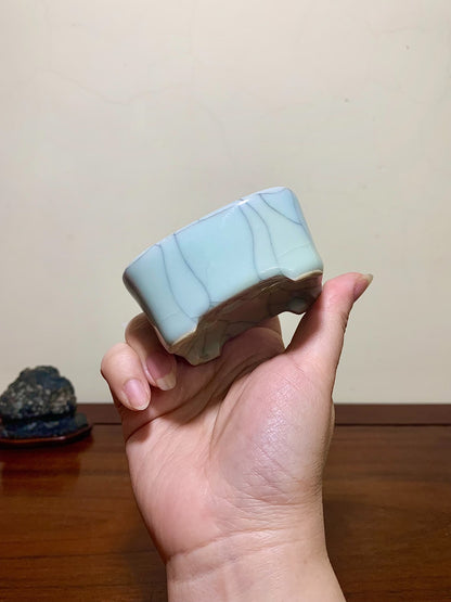 Imaoka Chōsō Blue-Glazed Large Inserted Rectangular Japanese Flower Pot