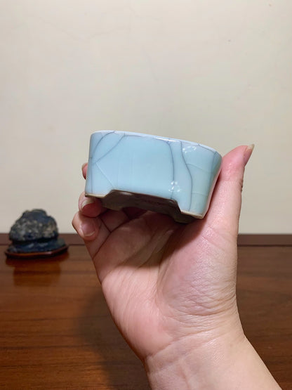 Imaoka Chōsō Blue-Glazed Large Inserted Rectangular Japanese Flower Pot