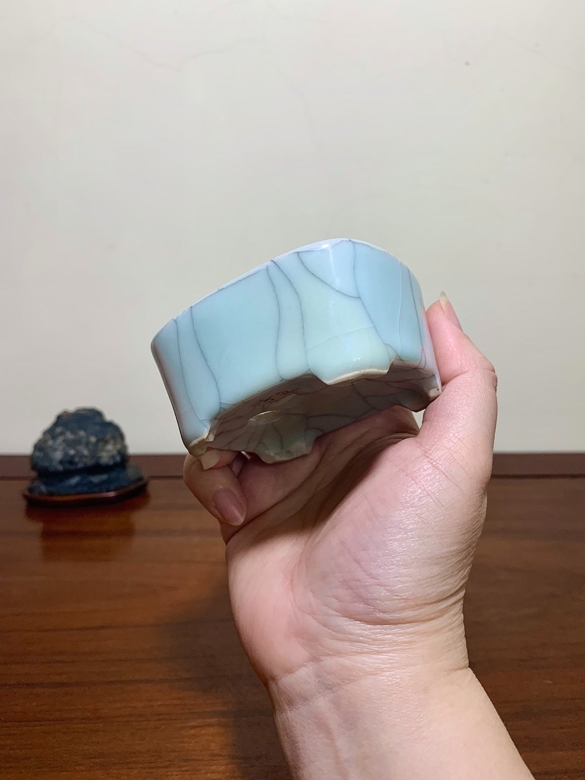 Imaoka Chōsō Blue-Glazed Large Inserted Rectangular Japanese Flower Pot