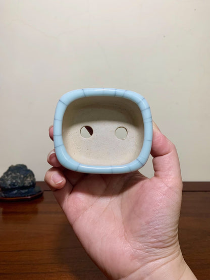 Imaoka Chōsō Blue-Glazed Large Inserted Rectangular Japanese Flower Pot