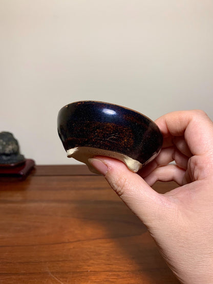 Tenmoku Glaze Three-Footed Round Pot by Mitsuyama