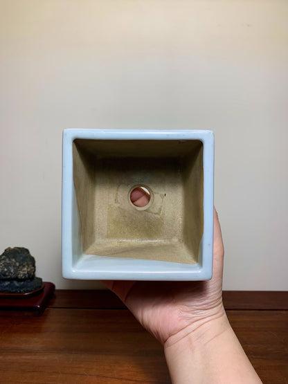 Blue-And-White Painted Landscape, Square Japanese Pot by Marutou