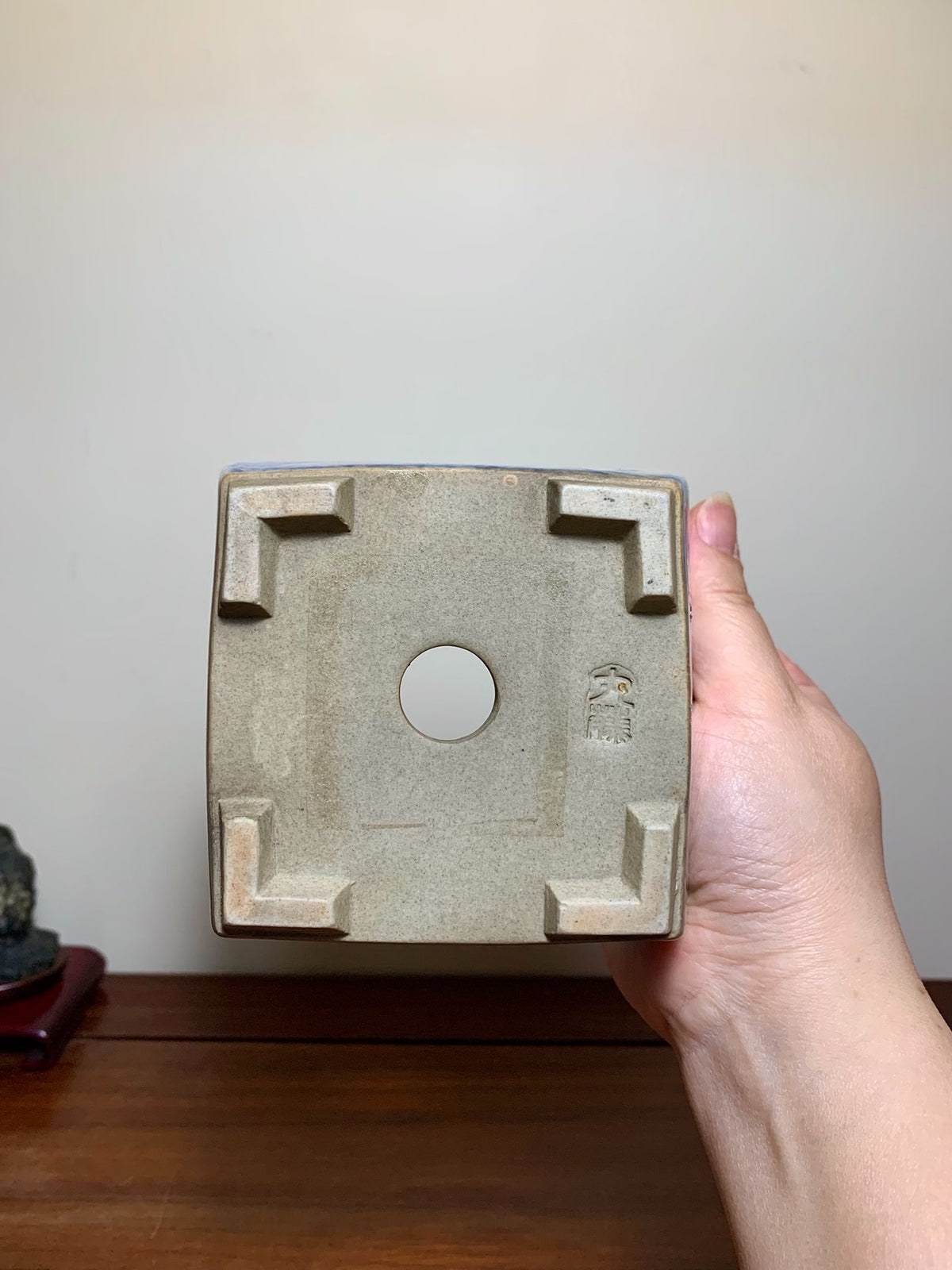 Blue-And-White Painted Landscape, Square Japanese Pot by Marutou
