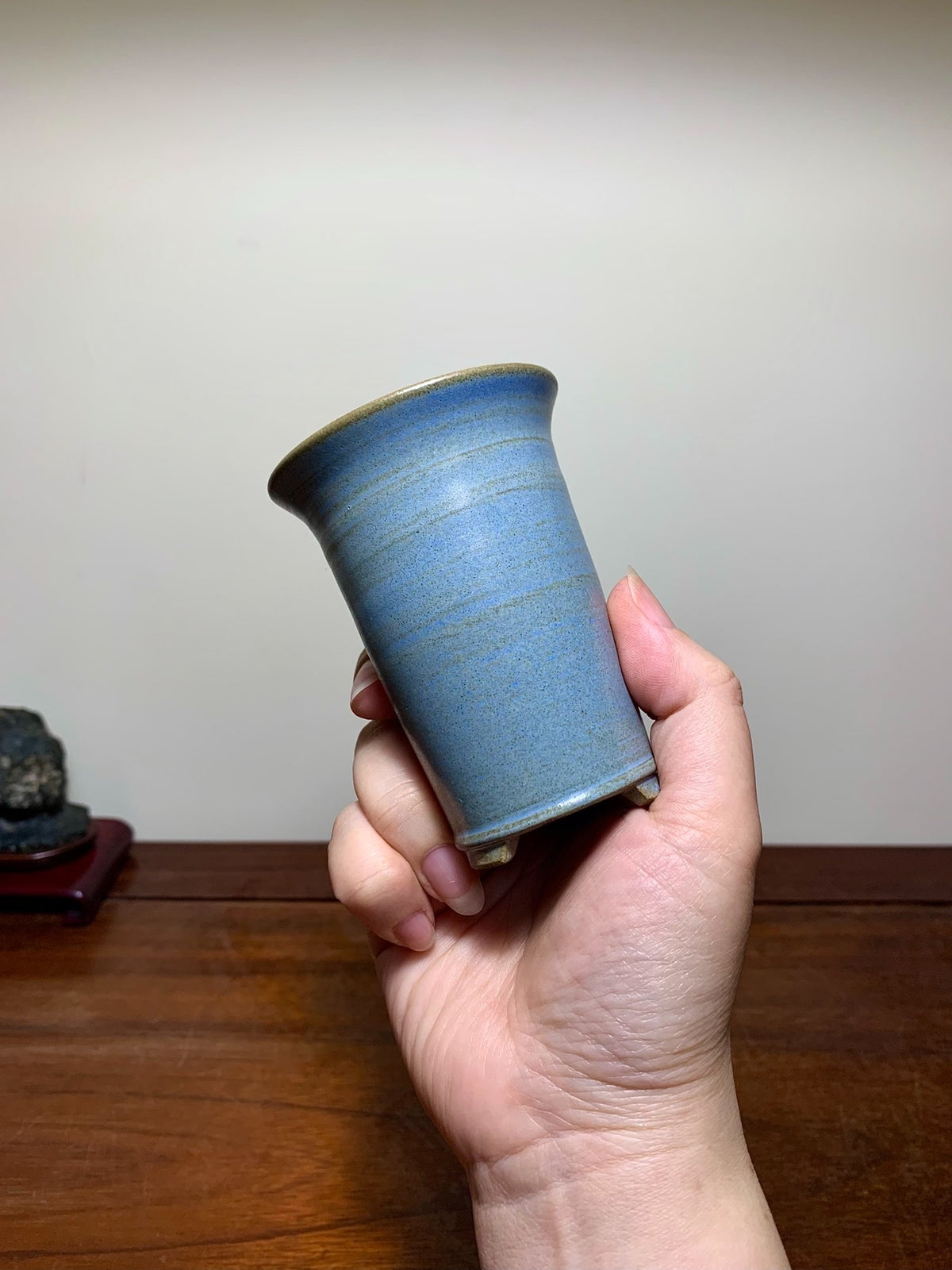 Heian Kōzan Classic Ruri Blue Kinyo Glaze Cylindrical Pot Japanese Flower Pot
