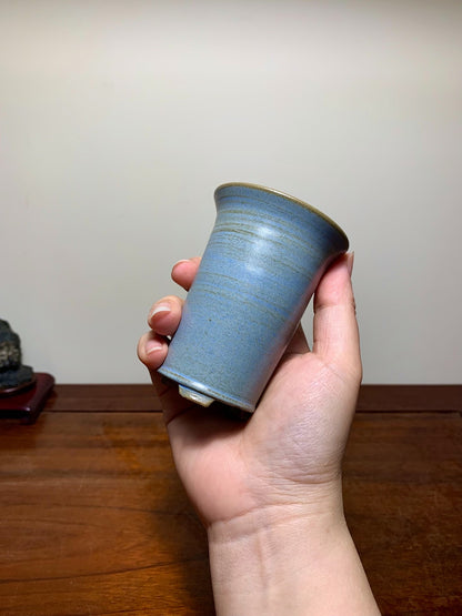 Heian Kōzan Classic Ruri Blue Kinyo Glaze Cylindrical Pot Japanese Flower Pot