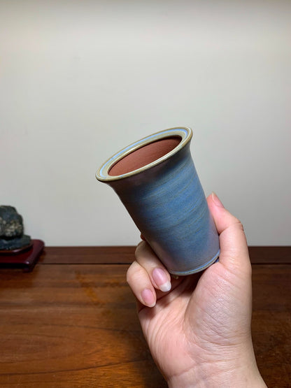 Heian Kōzan Classic Ruri Blue Kinyo Glaze Cylindrical Pot Japanese Flower Pot