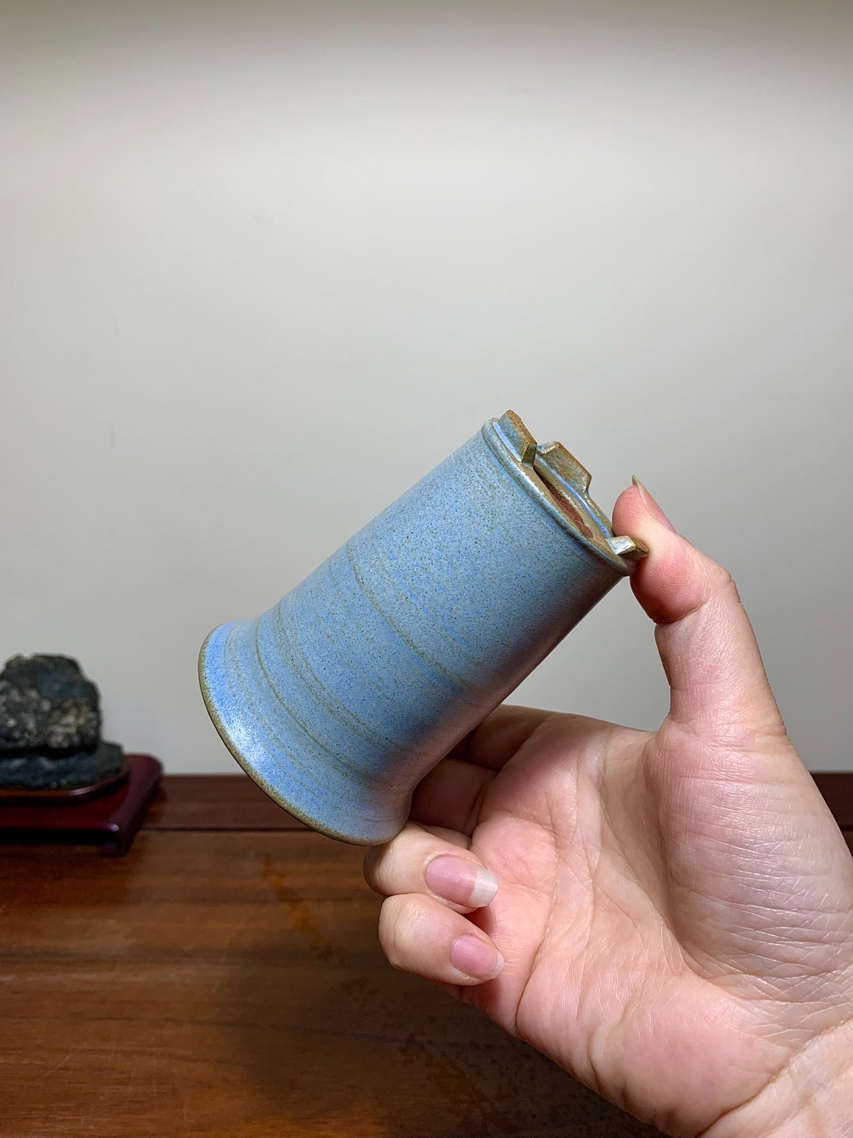 Heian Kōzan Classic Ruri Blue Kinyo Glaze Cylindrical Pot Japanese Flower Pot