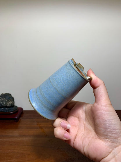 Heian Kōzan Classic Ruri Blue Kinyo Glaze Cylindrical Pot Japanese Flower Pot
