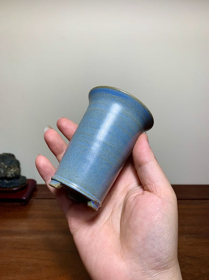 Heian Kōzan Classic Ruri Blue Kinyo Glaze Cylindrical Pot Japanese Flower Pot