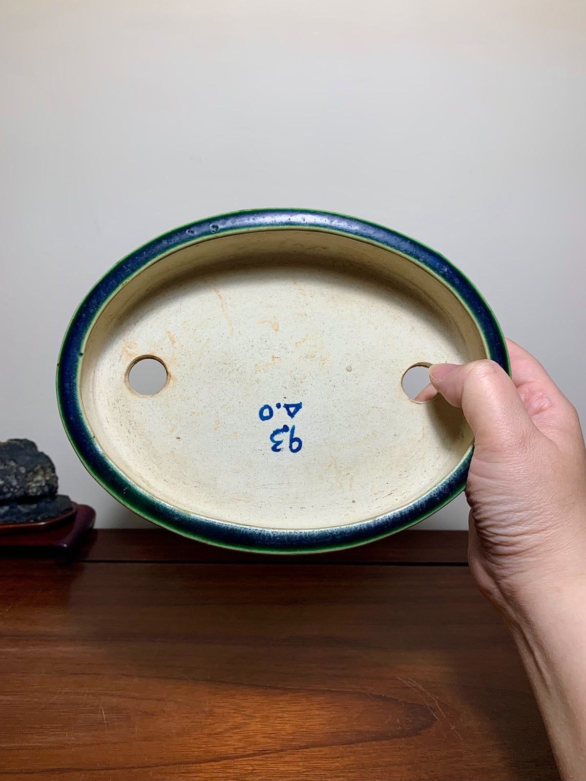 春松 Classic Green Glaze Kiln-Transmuted Oval Maple Pot