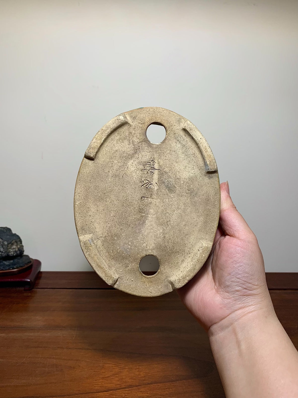 春松 Classic Green Glaze Kiln-Transmuted Oval Maple Pot