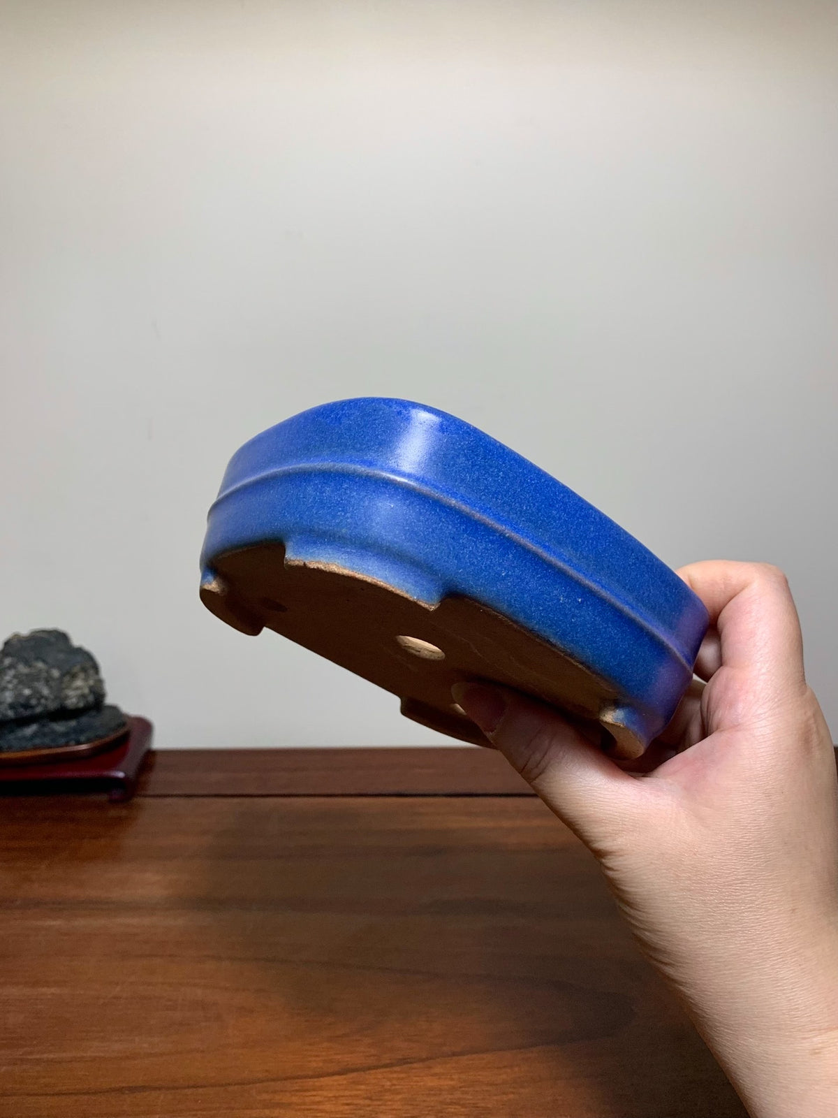 Blue Glaze Mid-Band Rectangular Maple Tree Pot by Riho