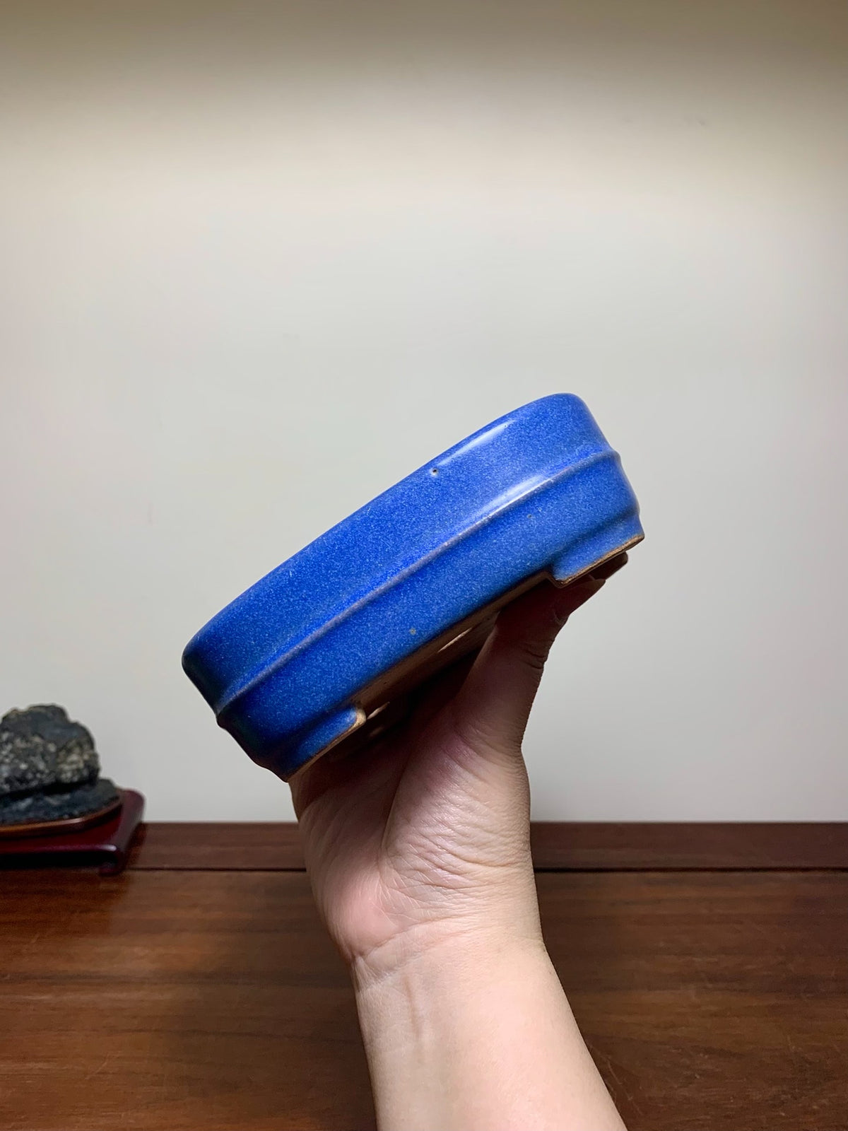 Blue Glaze Mid-Band Rectangular Maple Tree Pot by Riho