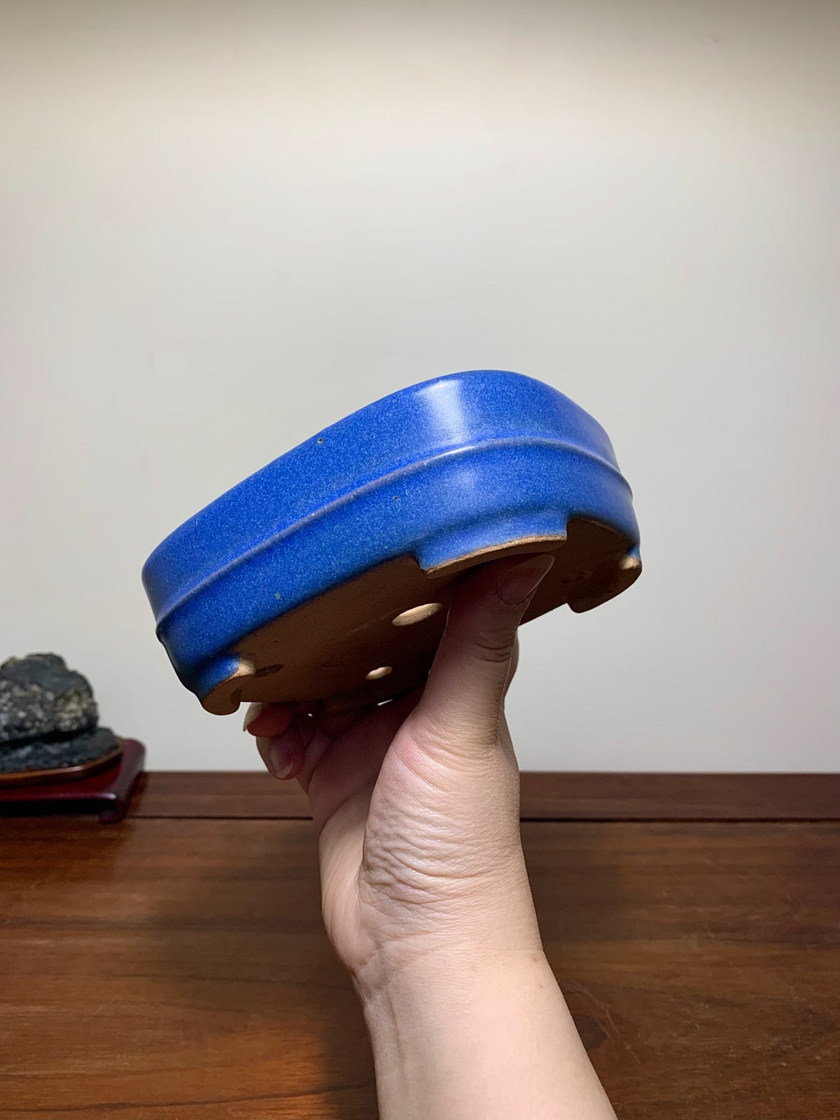 Blue Glaze Mid-Band Rectangular Maple Tree Pot by Riho