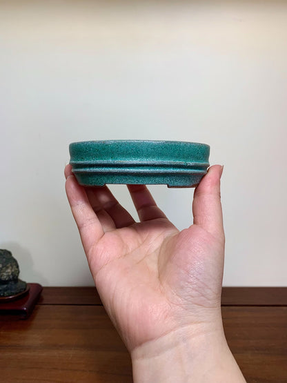 Oohashi Kōsei Classic Green Glaze Double-Band Oval Maple Pot