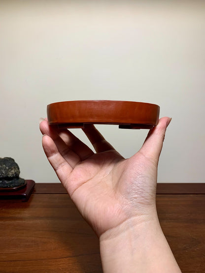 Hand-Pinched Shudei Red Clay, Cut-Footed Oval Japanese Bonsai Pot by Takahashi Yukiji