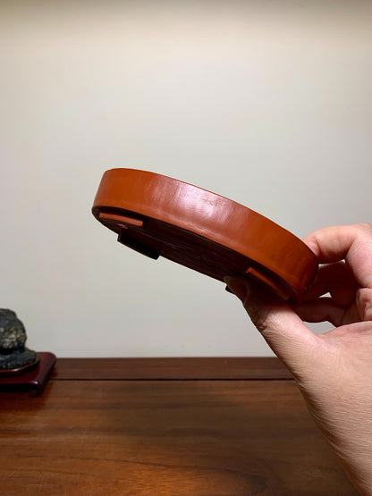 Hand-Pinched Shudei Red Clay, Cut-Footed Oval Japanese Bonsai Pot by Takahashi Yukiji