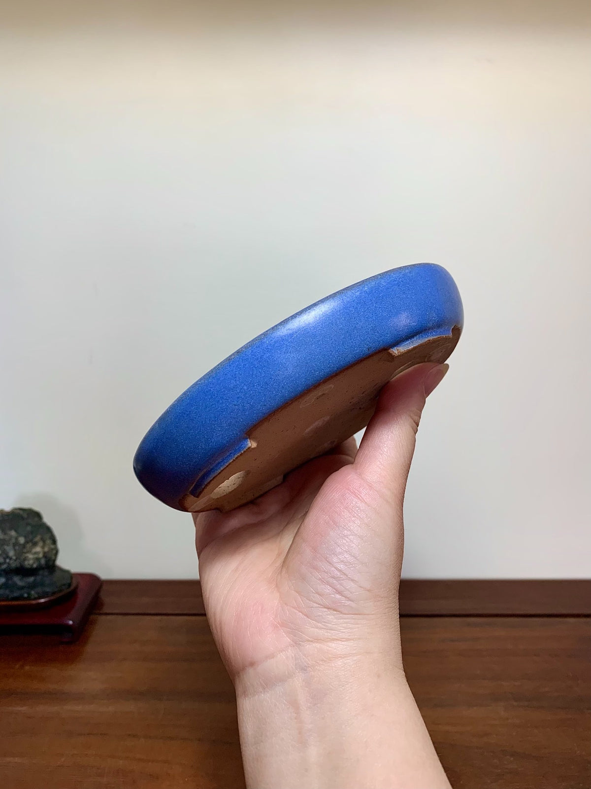 Blue Glaze Oval Maple Tree Pot by Yamafusa