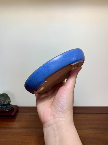 Blue Glaze Oval Maple Tree Pot by Yamafusa