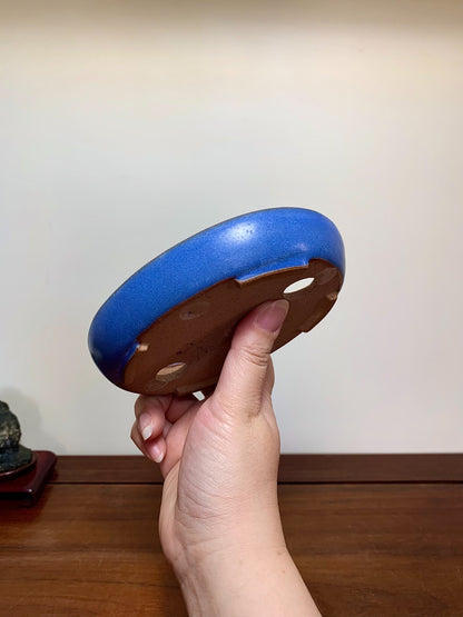 Blue Glaze Oval Maple Tree Pot by Yamafusa