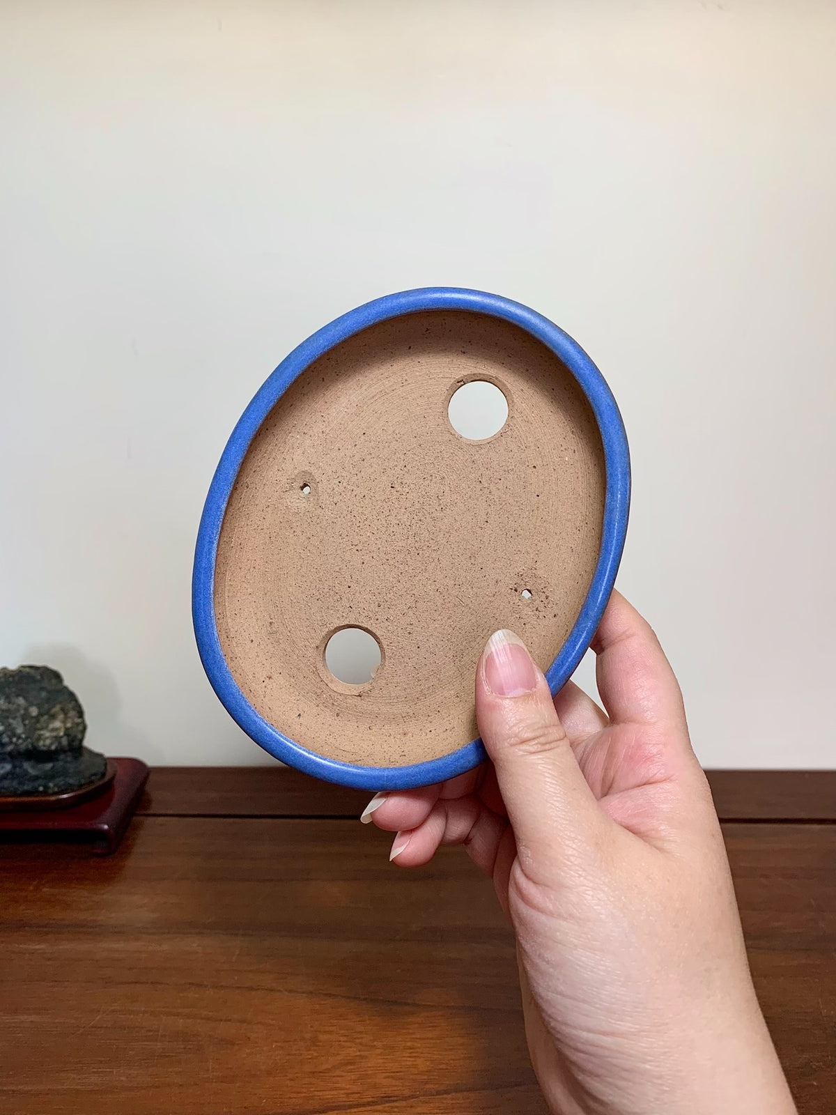 Blue Glaze Oval Maple Tree Pot by Yamafusa