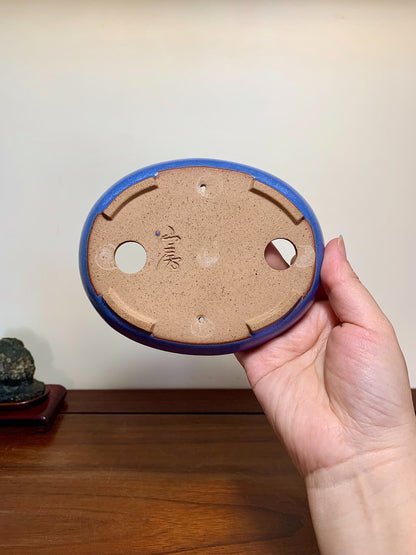 Blue Glaze Oval Maple Tree Pot by Yamafusa