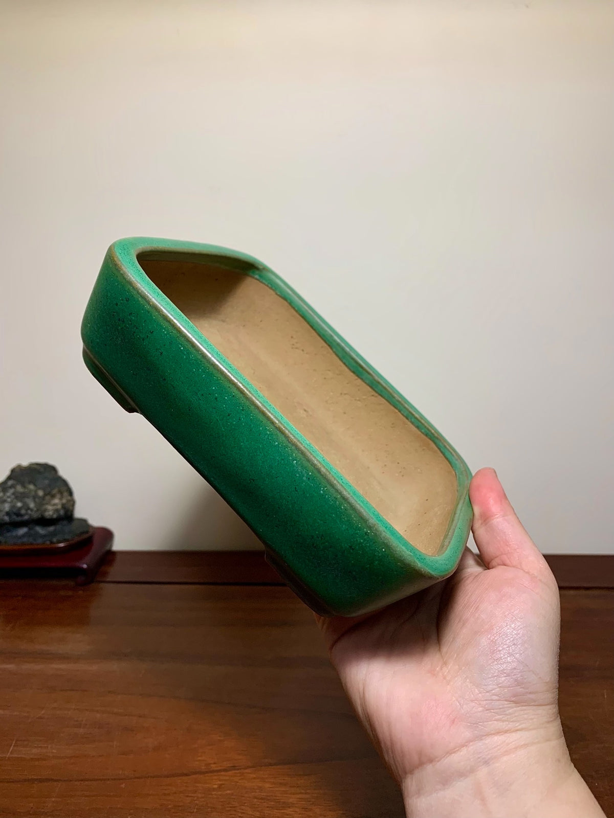 Green-Glazed Rectangular Maple Tree Pot by Yamafusa