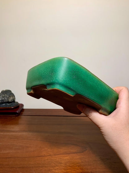 Green-Glazed Rectangular Maple Tree Pot by Yamafusa