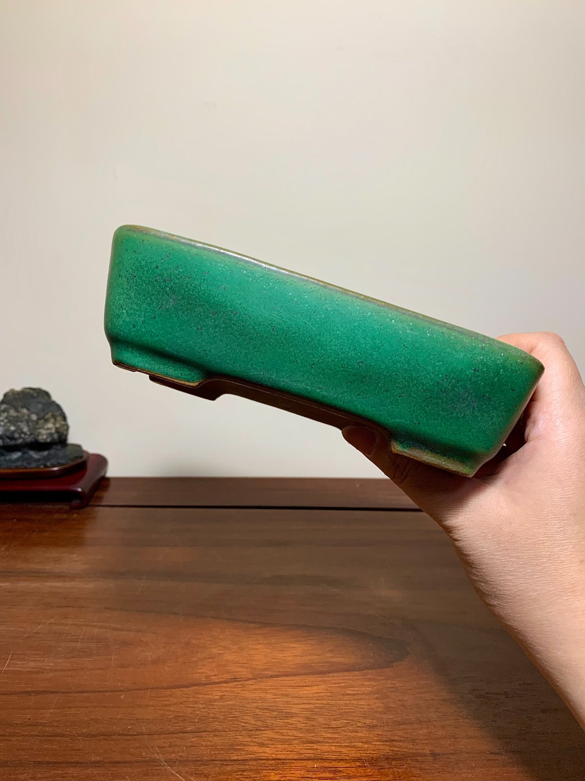 Green-Glazed Rectangular Maple Tree Pot by Yamafusa