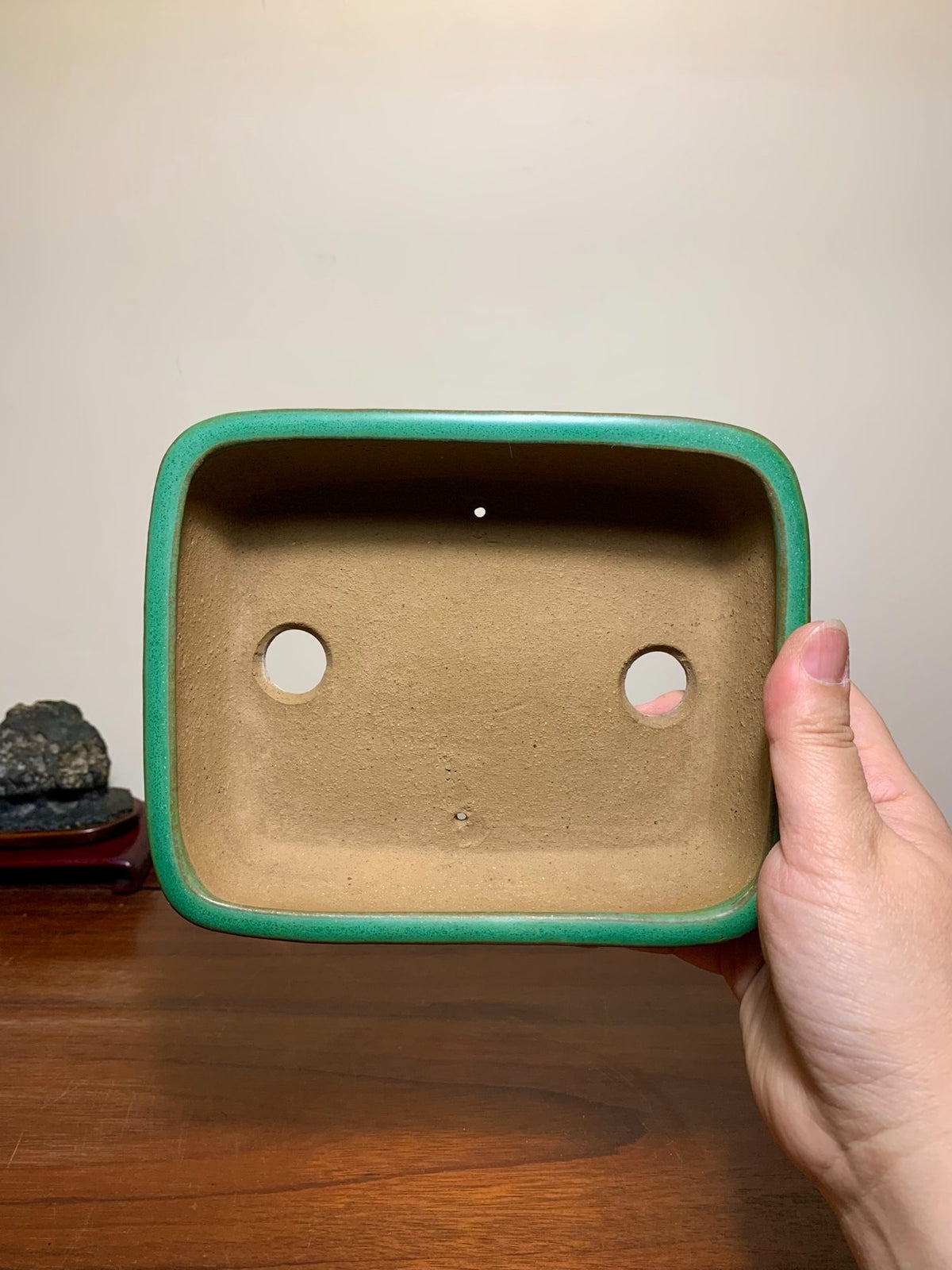 Green-Glazed Rectangular Maple Tree Pot by Yamafusa