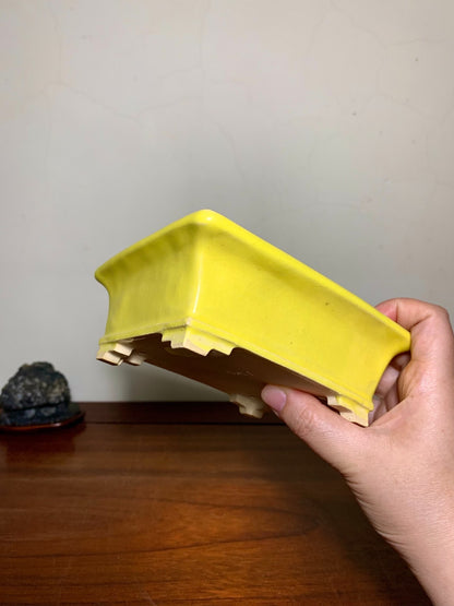 Fukuda Katsunori Yellow Glaze Outer Rim Lower Band Section-Foot Rectangular Japanese Flower Pot