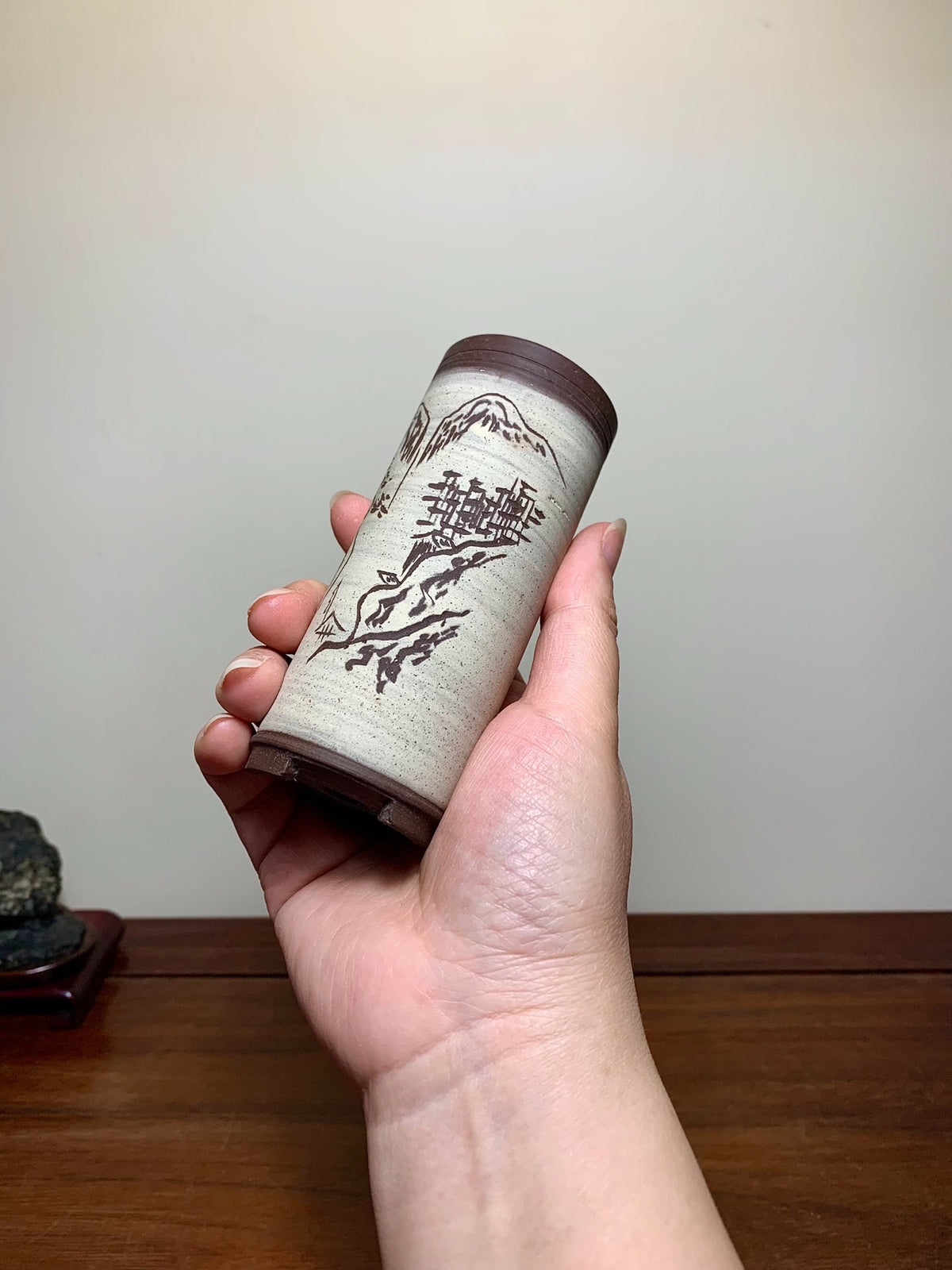 Nidzhu, Incised, Cut-Foot, Cylindrical, Japanese Flower Pot