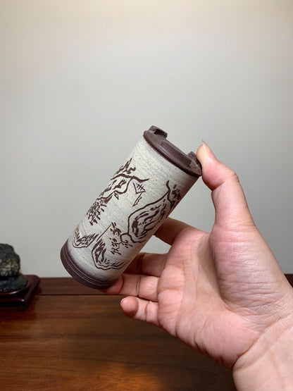 Nidzhu, Incised, Cut-Foot, Cylindrical, Japanese Flower Pot