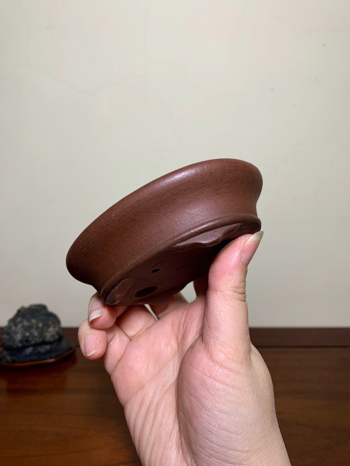 Outer Rim, Cut Feet, Lower Band, Oval Japanese Flower Pot by Shibakatsu