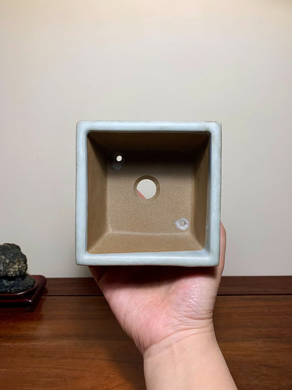 Blue-And-White Painted Landscape, Square Japanese Pot by Marutou