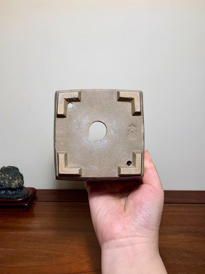 Blue-And-White Painted Landscape, Square Japanese Pot by Marutou
